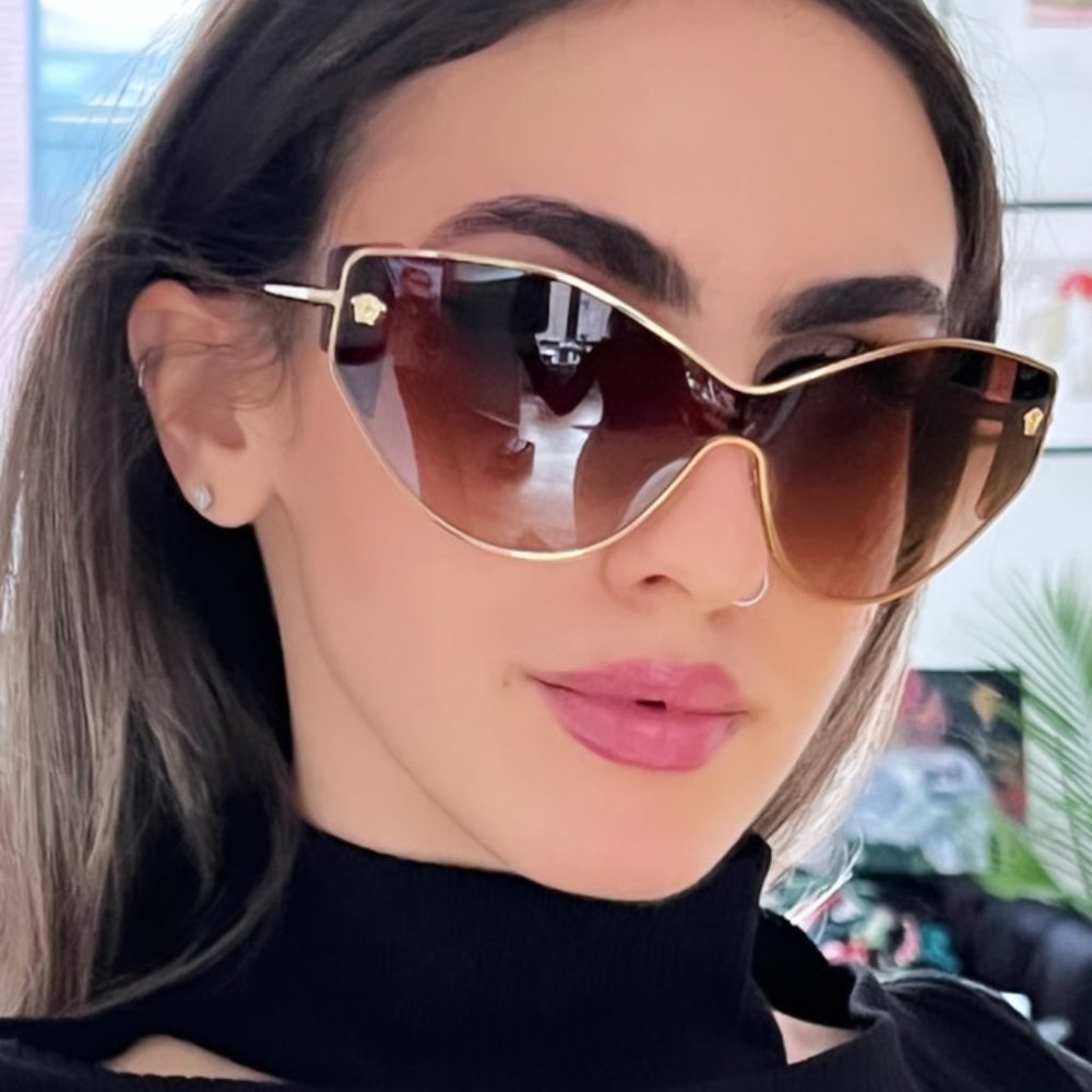 NEW Versace VE2239 Gold/Brown Lens Cat Eye Shield Sunglasses